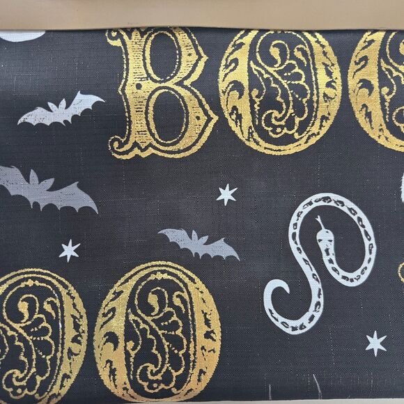 Halloween Shower Curtain Boo Metallic Foil Bat Skull Raven Web Snake Gothic Bath - Picture 3 of 4